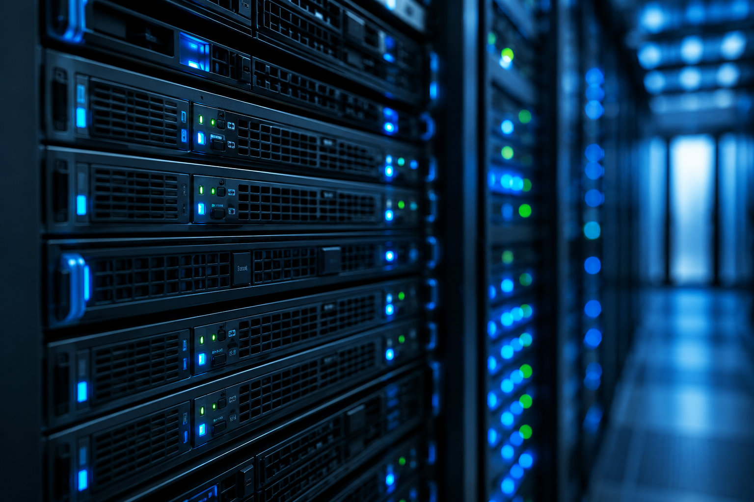 Server racks and infrastructure equipment in a modern data center