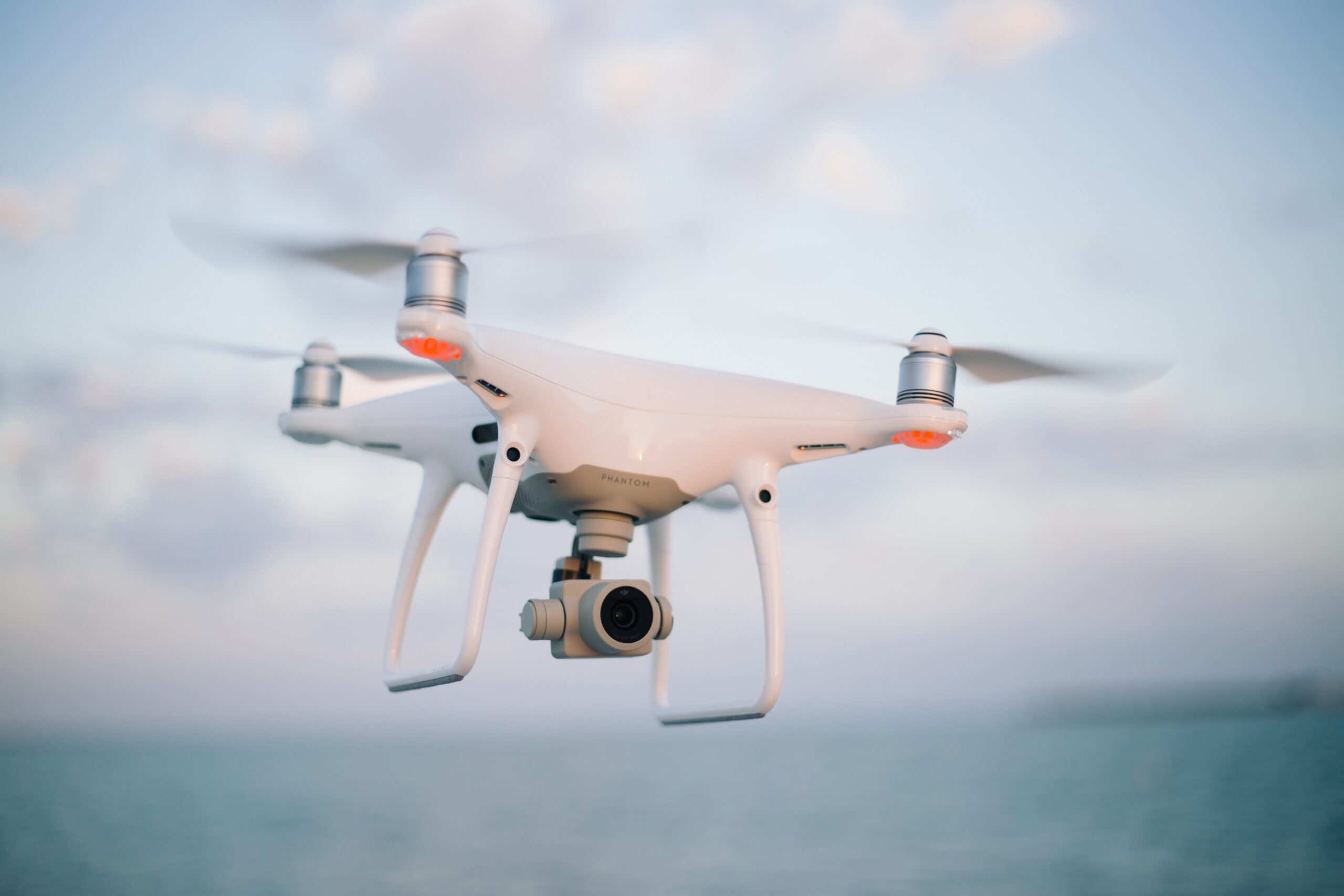 Camera drone in flight for aerial inspection and documentation